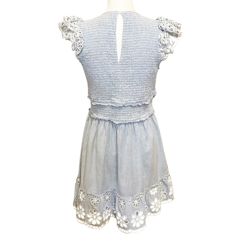 SAYLOR NWT Smocked Mini Dress Size Large Blue Pinstripe Eyelet Coquette Preppy - Picture 6 of 12